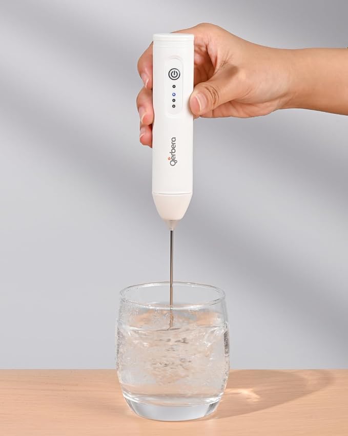 Gerbera Rechargeable Milk Frother Handheld,3 Speed Adjustable Electric Whisk Foam Maker, Handheld Drink Mixer, Frother Wand,Milk Foamer for Protein Powder, Drinks (White)
