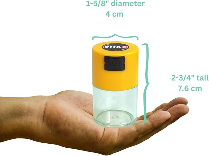Vitavac - 5g to 20 grams Airtight Multi-Use Vacuum Seal Portable Storage Container for Dry Goods, Food, and Herbs - Yellow Clear