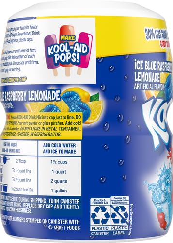 Kool-Aid Caffeine Free Blue Raspberry Lemonade Sweetened Powdered Drink Mix 1 Count 20 oz Canister