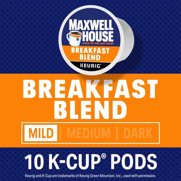 Maxwell House Breakfast Blend Mild Roast K-Cup Coffee Pods, 10 CT (Pack of 7)
