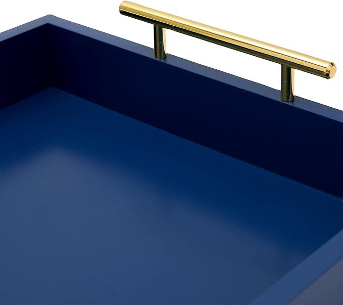 Juvale Coffee Table Tray - 15.7 x 11.8 x 3 in, Blue, Rustic Wood - Serving Tray with Interchangeable Gold & Silver Handles for Coffee Table Decor & Ottoman Use with 2 Coasters