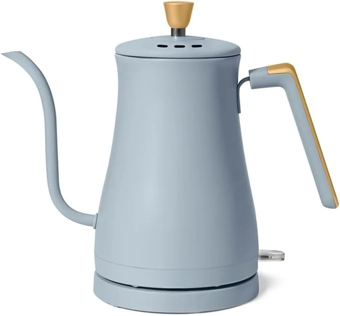 Electric Gooseneck Kettle 1 Liter 1200W, Stainless Steel, Pour Over Coffee Tea, Auto Shut-Off, 360° Cordless Power Base (Cornflower Blue)