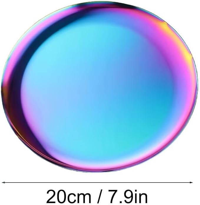 Serving Trays 7.9in Stainless Steel Decorative Tray Round Light Colour Tray for Kitchen Wedding Party Coffee Table