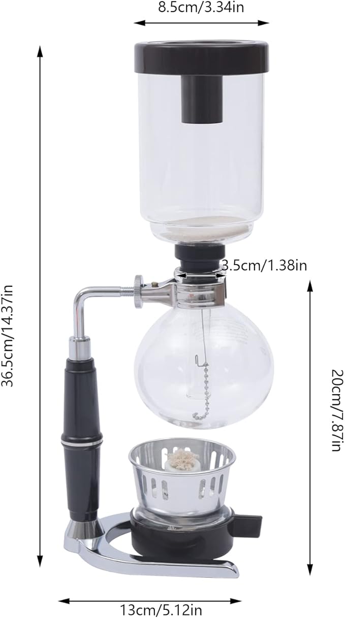 3-Cup Siphon Coffee Maker, Japanese Style Glass Vacuum Pot with Alcohol Burner, 360ml Tabletop Brewer for Premium Coffee & Tea, Transparent Brewing Experience-Black