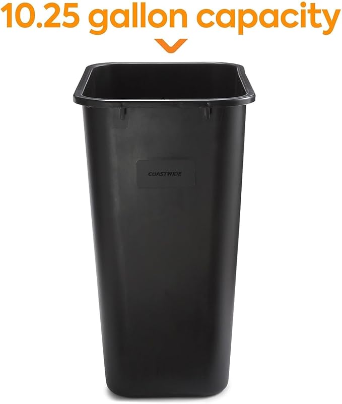 COASTWIDE Indoor Trash Can Without Lid, Black Plastic, 10.25 Gallon