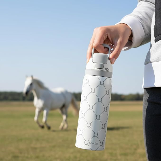 Horse Lover Insulated Stainless Steel Water Bottle with Straw for Sports and Travel, 32oz, Gifts for Women Girls Friends Teens Birthday Christmas (Grey)