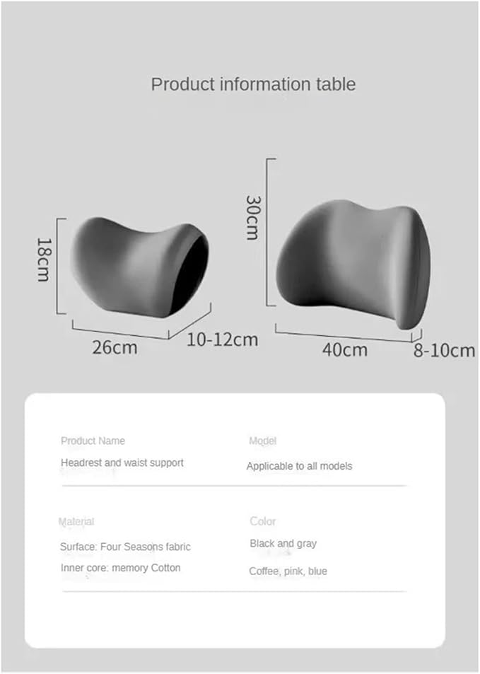Car Neck Pillow and Lumbar Support Cushion - Memory Foam Backrest for Driver Seat Comfort(Gray)