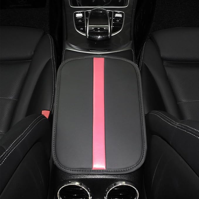 Car Armrest Seat Box Mat, PU Leather Center Console Cover, Universal Waterproof Car Interior Accessories, Arm Rest Box Protector Cushion Pad for Most Vehicle (Pink)