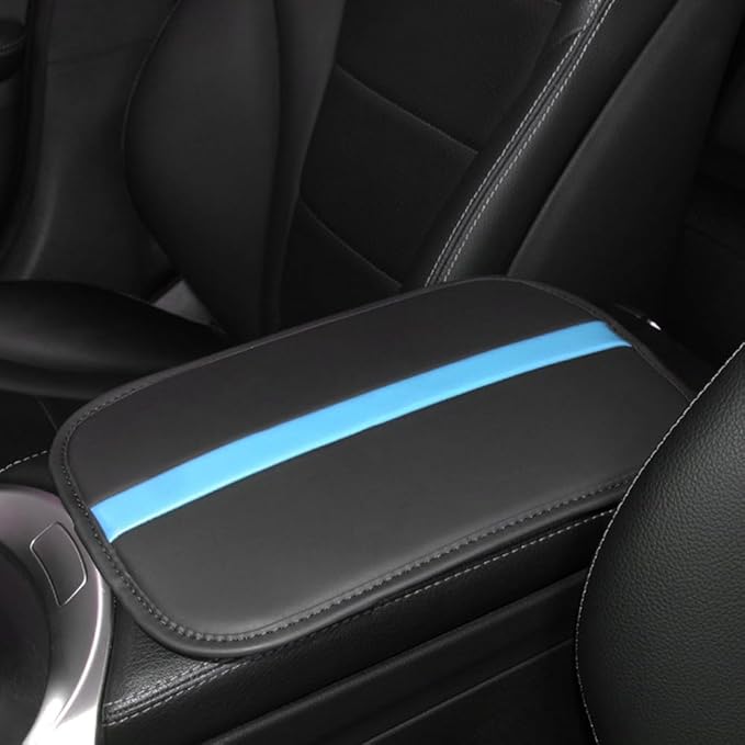 Car Armrest Seat Box Mat, PU Leather Center Console Cover, Universal Waterproof Car Interior Accessories, Arm Rest Box Protector Cushion Pad for Most Vehicle (Blue)