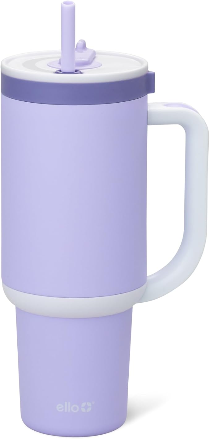 Ello Oasis 40 oz Tumbler with Handle & Retracting Straw | Reusable Insulated Stainless Steel Cup 100% Leakproof, Gifts for Teens Women Men | Keeps cold for 20 Hours, Cup Holder Friendly, Twilight