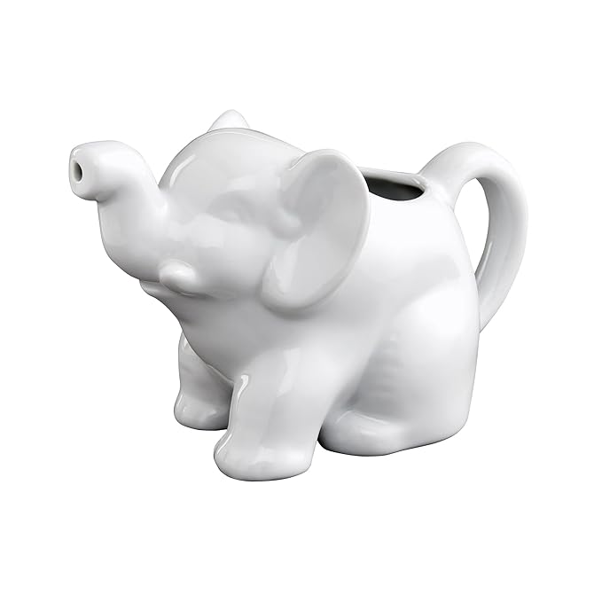HIC Kitchen Elephant Creamer With Handle, Fine Porcelain, 9-Ounce, For Serving Milk, Cream, Syrup, Dressings, And Sauces