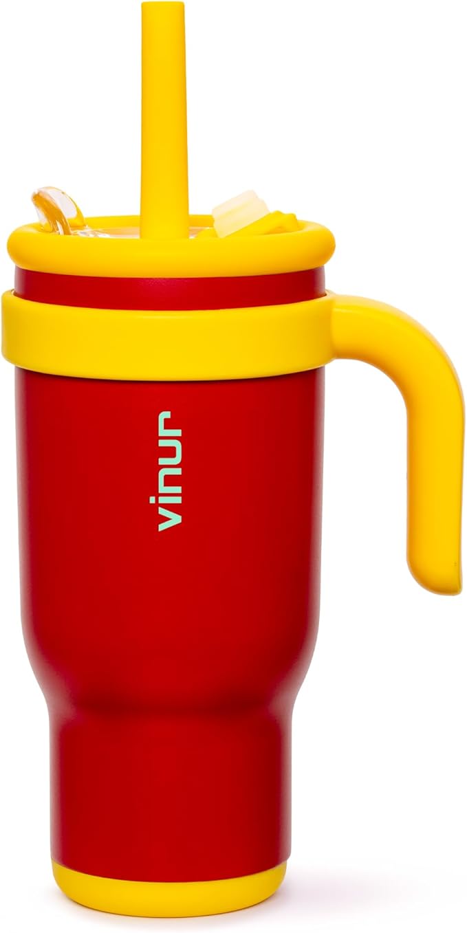 VINUR Insulated Tumbler with Handle 17 oz Stainless Steel Double Wall Vacuum Tumbler Travel Water Cup with Lid and Straw(Canyon Red)