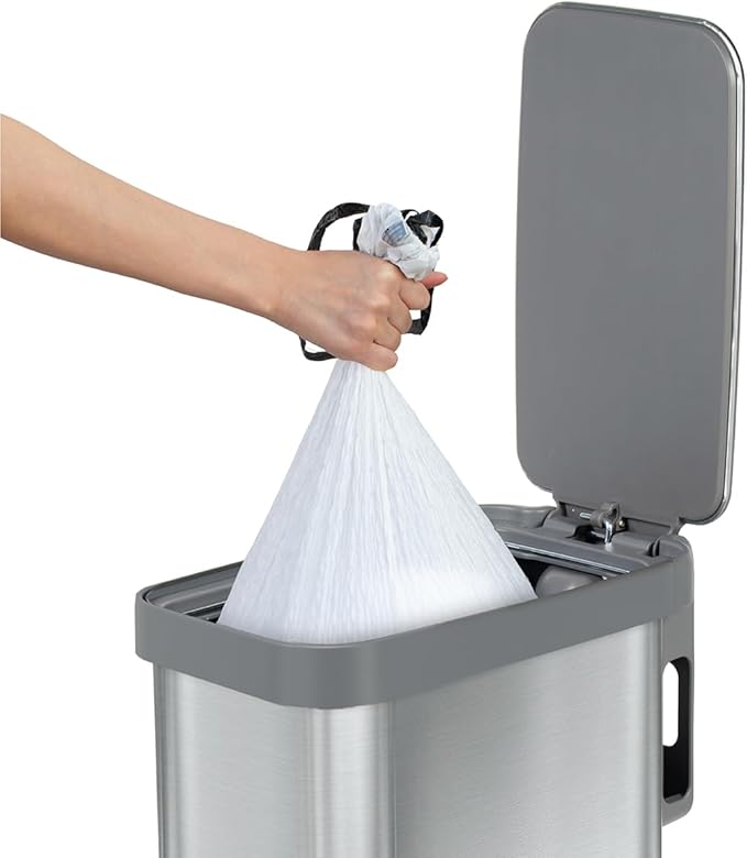 Glad Slim Trash Can with Clorox Odor Protection - Narrow Kitchen Garbage Bin with Soft Close Lid, Step On Foot Pedal and Waste Bag Roll Holder, All Stainless, 12 Gallon/45 Liter