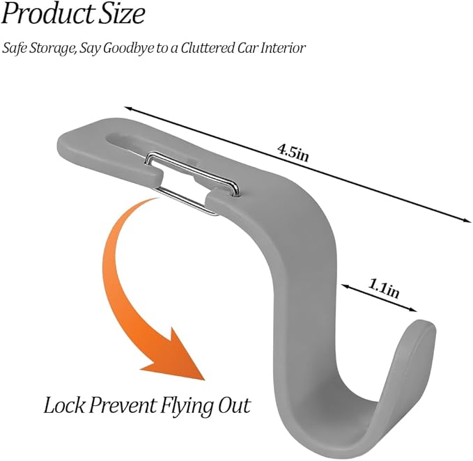 4PCS Car Seat Headrest Hook, Multifunctional Vehicle Seat Back Hanger Holder for Purse Handbag Umbrella, Automotive Interior Backseat Storage Organizer, Universal for SUV Van Truck (Gray)
