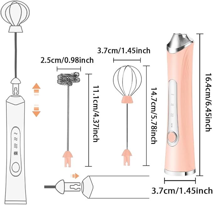 Rechargeable Milk Frother Handheld For Coffee,3 Speeds Frother Wand With Stand, Batidora De Mano Electrica,Coffee Frother With 2 Heads,Drink Mixer Electric Handheld,Kitchen Essentials (Pink 1)