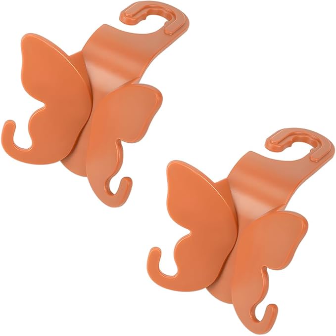 2PCS Car Seat Headrest Hook, Cute Butterfly Backseat Storage Hanger Organizer for Purse Handbag Umbrella, Auto Interior Seat Back Hook Holder Decor, Universal for SUV Truck Van (Orange)