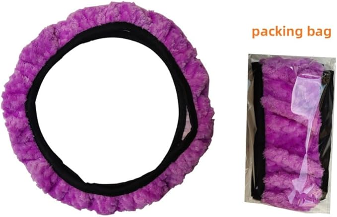 15 Inch Soft Dot Plush Steering Wheel Cover Anti-Slip Comfortable Winter Grip Universal Fit for Most Car Truck Vehicle SUV (Purple)