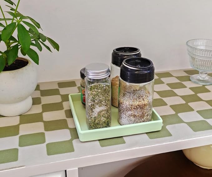Small Square Serving Tray (5.9 inch), Durable Green Tray for Desserts & Organization, Lightweight for Coffee, Drinks, Party, Seasoning, Perfume and Display.