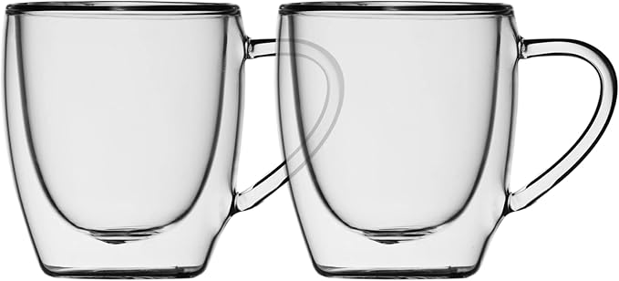 Insulated Double Wall Mug Cup Glass-Set of 4 Mugs/Cups for Coffee,Cappuccino,latte,espresso,Tea,Thermal,Clear,75ml