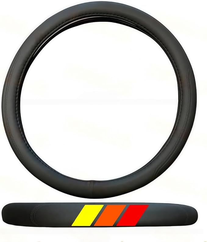Non-Slip Leather Tri-Color Mountain Steering Wheel Cover Compatible with Toyota Tacoma TRD 4Runner Tundra Highlander Accessories Fit for 14.5-15inch Steering Wheel (Roy)
