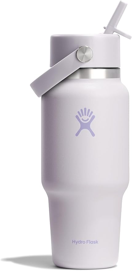 Hydro Flask Travel Water Bottle - Insulated Stainless Steel - Wide Straw Lid, Non Spill, Leakproof in 24 Oz Cloud Pink
