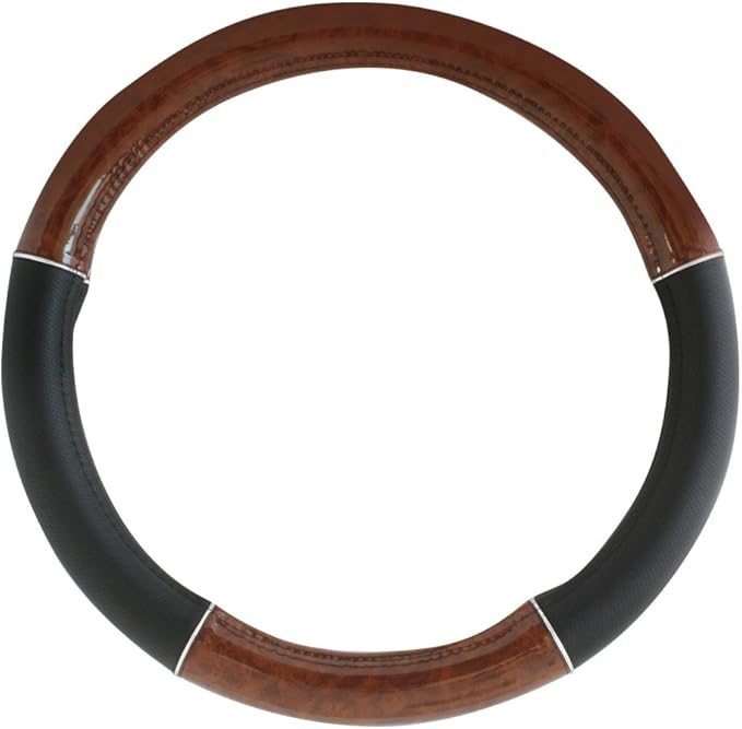 GG Grand General 54023 Black 20" Deluxe Steering Wheel Cover, Dark Wood w/Chrome Trim
