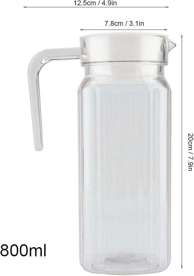 27oz Acrylic Pitcher with Lid and Spout, 800ml Small Hot/Cold Water Jug for Iced Tea Pitcher for Coffee, Juice and Iced Tea Beverage Carafe with Lid (800ml)
