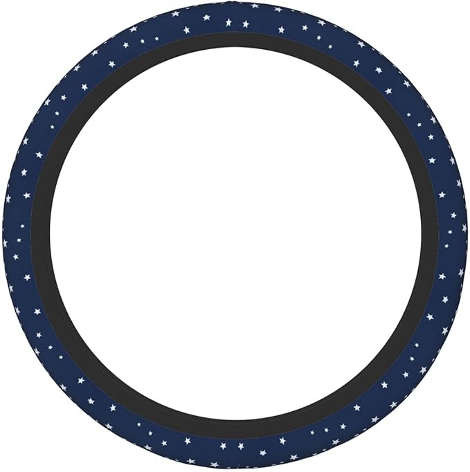 Stars Navy Blue White Car Steering Wheel Cover, 15 Inch Steering Wheel Cover Stylish Decor for Most Cars