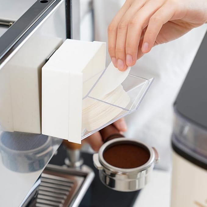 watchget Espresso Paper Filter Holder Coffee Filter Storage Container Magnetic Coffee Filter Dispenser Compatible with 51mm/53mm/55mm/58mm Round Disposable Puck Screen Paper Filters, White