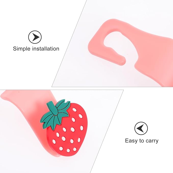 Milisten Strawberry Car Hooks for Seat Headrest 6-Pack Car Backseat Organizer Hooks for Bags and Accessories Easy Installation 3.74X2.95X1.77 Inch