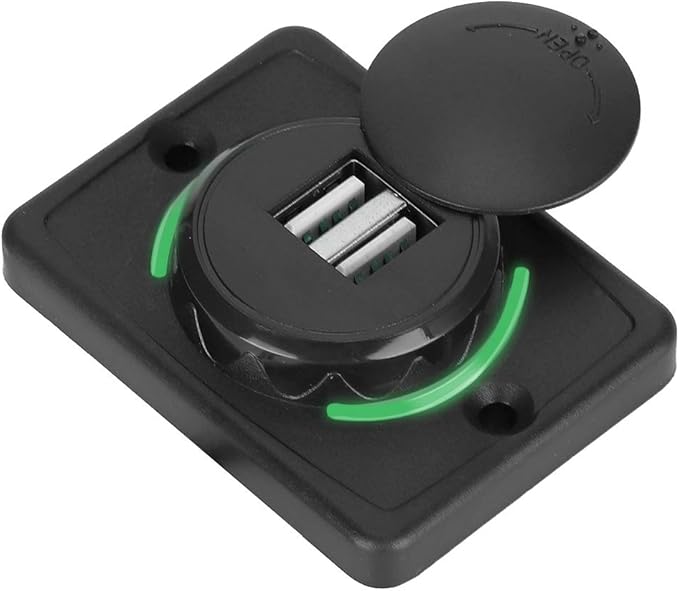 Car Dual USB Port Socket, 3.1A DC12V/24V Portable Mini Power Charger Socket with LED Indicator for High End Large Scale Vehicles Such as Ships, Yachts, RVs, Buses(Green)