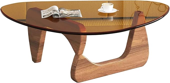 Mid Century Modern Glass Coffee Table, Coffee Table for Living Room, Noguchi Coffee Tables,Suitable for Bedroom Living Room Reception Office Tables (Walnut/Brown, ML)