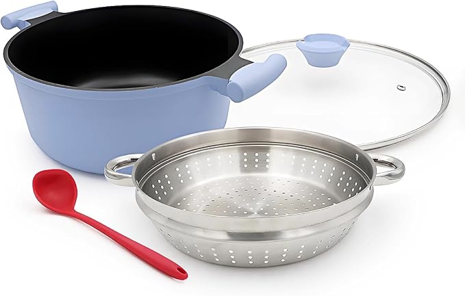7 QT Steamer Pot for Cooking, Large Steaming Pot with Lid, Nonstick Cooking Pot with Vegetable & Dumpling Steamer Basket, Big Food Steamer Cookware, Induction Compatible, PFOA Free