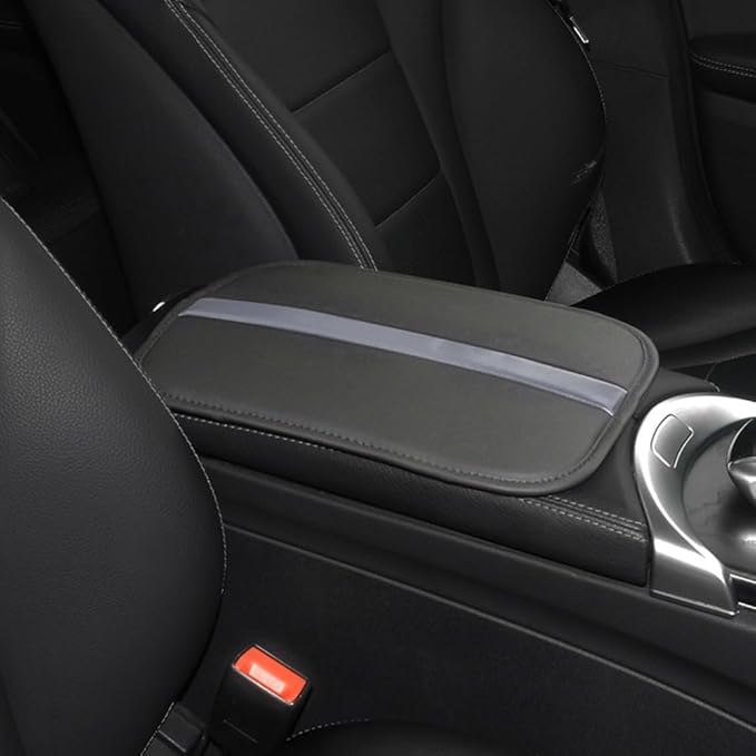Car Armrest Seat Box Mat, PU Leather Center Console Cover, Universal Waterproof Car Interior Accessories, Arm Rest Box Protector Cushion Pad for Most Vehicle (Grey)