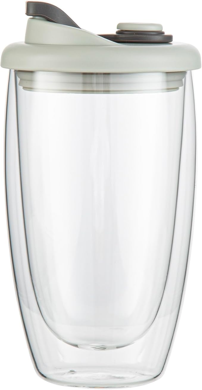 Restaurantware - Forma Professional 15.2 Ounce Insulated Travel Mug With Lid, 1 Double Wall Coffee Mug - Includes Lid, Reusable, Clear Borosilicate Glass Tumbler, Dishwashable, Microwavable