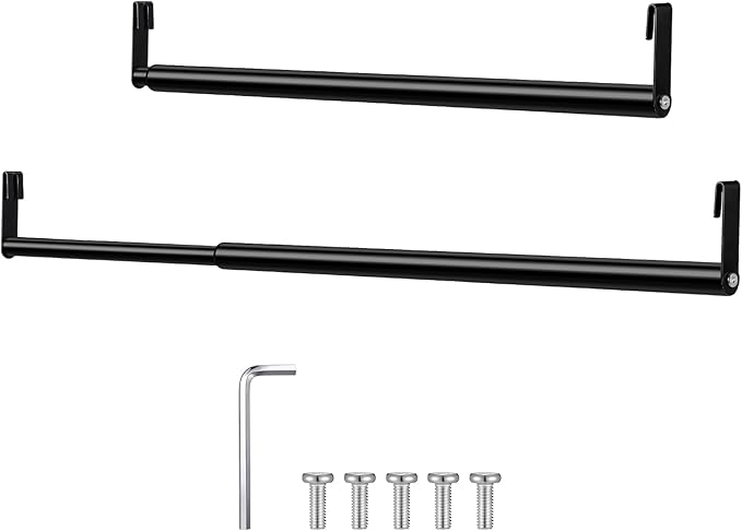 Threehoney Expandable Closet Rod for Wire Shelf Hanging Clothes Adjustable Heavy Duty Closet Hanging Rod Extender Heavy Duty Hanger Bar Metal Poles for Wardrobes Hanger, 1 Pack(24-41 Inch,Black)