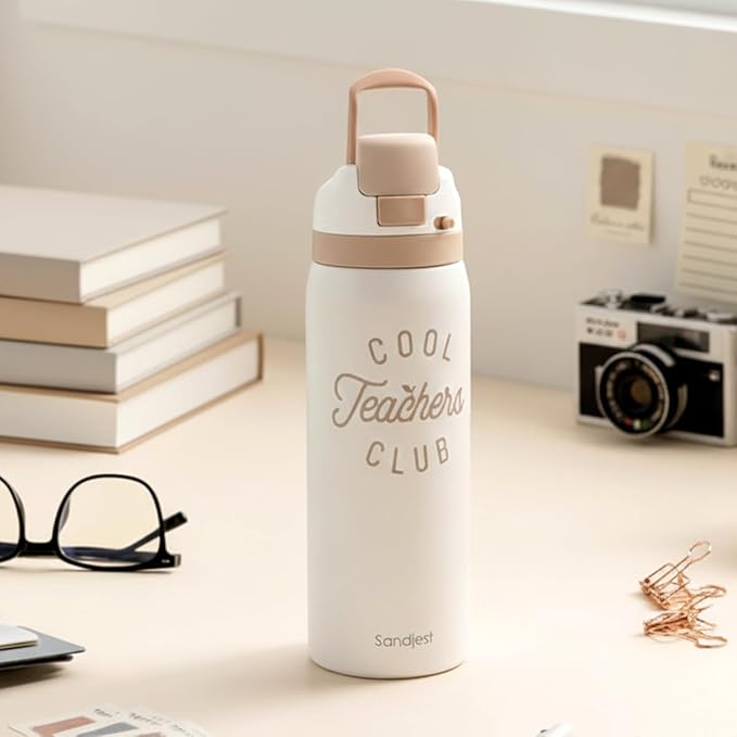 Teacher Insulated Stainless Steel Water Bottle with Straw for Sports and Travel, Cool Teachers Club, 32oz, Gifts for Women Apperciation Birthday Christmas