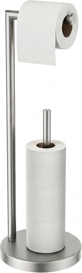 FORIOUS Toilet Paper Holder Stand, Toilet Paper Storage with 4 Rolls, Freestanding Tissue Roll Holder for Bathroom, Durable 304 Stainless Steel and Weighted Base Toilet Paper Stand, Brushed Nickel