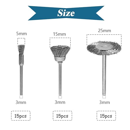 Mesee 45Pcs Steel Wire Brushes Wheels Set with 1/8" Shank Polishing Wire Wheel Cup Pen Brush Accessories Kit Fit Rotary Tool for Buffing Cleaning Grinding Removal Rust Corrosion Paint