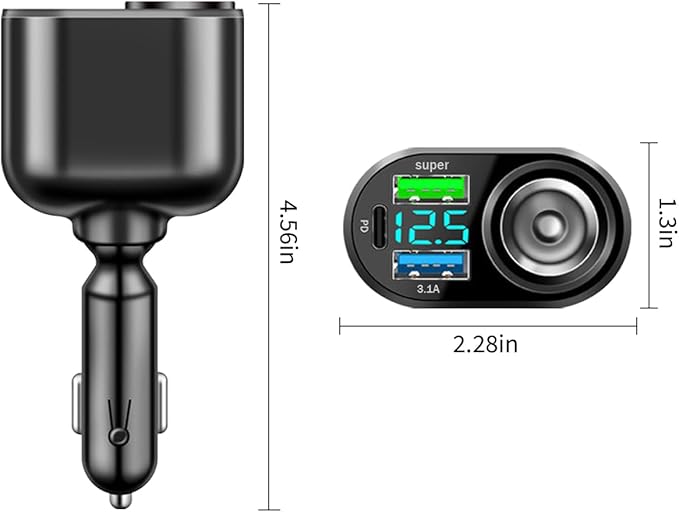 4 Ports Car Charger Adapter, 12V/24V Automotive Type C Metal Cigarette Lighter USB Charger Fast Charging Phone Charger, Universal for Vehicles 13 14 15 Pro Max Plus S23 and More