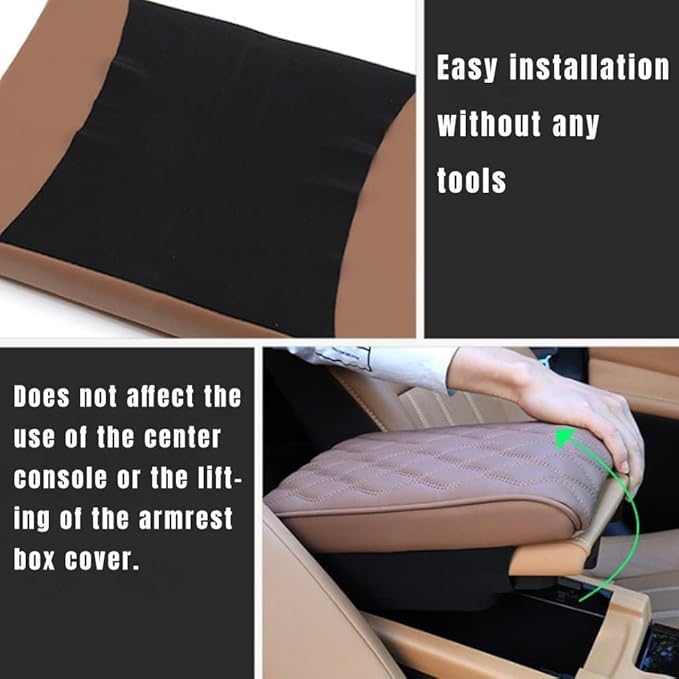 Leather Car Armrest Box Pad, 2025 Upgrade Universal Auto Arm Rest Cushion Memory Cotton Armrest Box Pad, Car Center Console Cover for Most Vehicle, Car Accessories (#8)