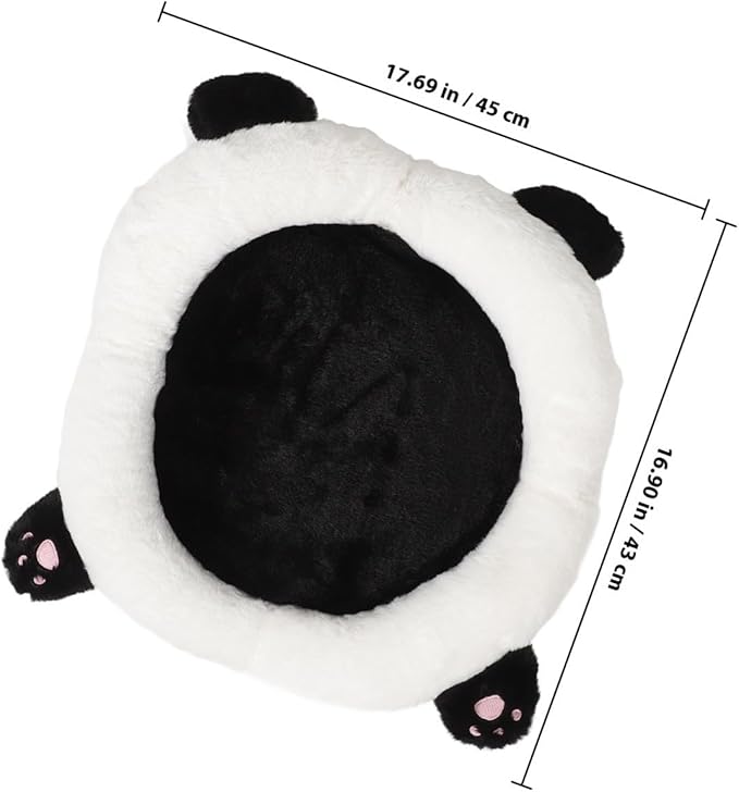 Cute Panda Plush Car Seat Cushion, Lumbar Support Pillow for Driving and Office Chair, Black Rabbit Fur Round Pad, Universal Automotive Interior Accessory