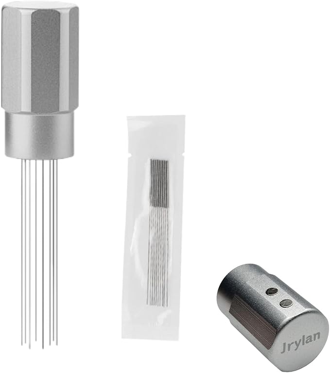 Magnetic WDT Tool Espresso Distribution Tool 8x0.4mm Stainless Steel Needles & 2 Extra Replacements, Espresso Stirrer for Barista, Machine Accessories (Silver)