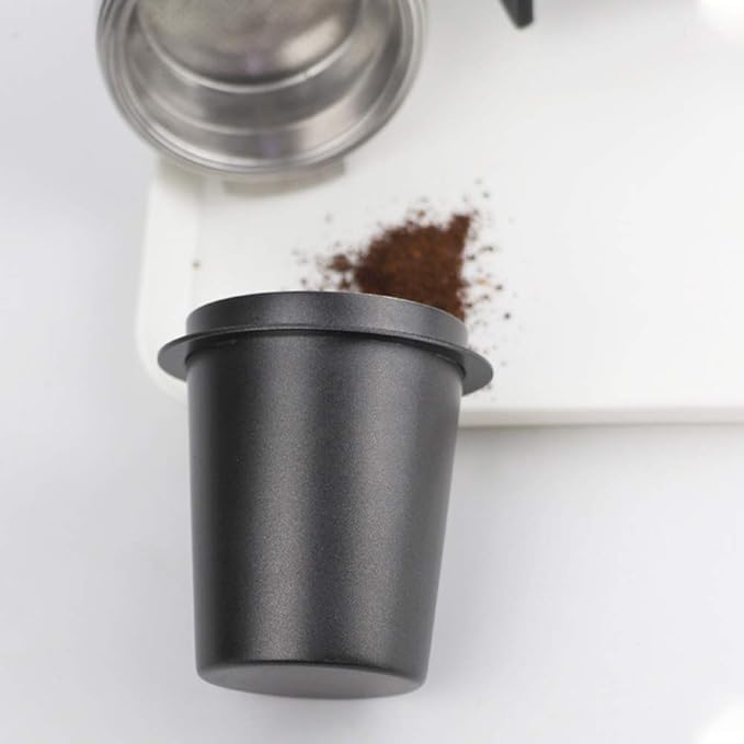 58mm Coffee Dosing Cup, Stainless Steel Espresso Coffee Dosing Cup, Coffee Powder Feeder Part Coffee Grinder Powder Cup For Coffee Tamper Espresso Coffee Machine Tools(Black)