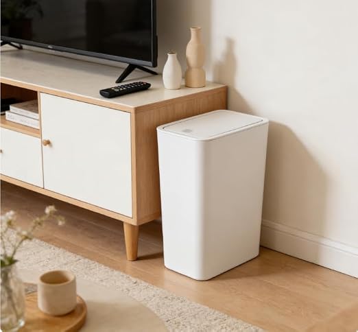 Compact Push-in Trash Can with Lid for Bathrooms, Kitchens, Living Rooms, Offices, Etc., Trash Can with Pop-Up Lid, 10 Liter/2.6 Gallon Slimline (White，2 Pieces)