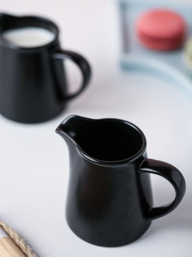 Black Mini Simple Ceramic Coffee Milk Creamer Pitcher with Handle, Set of 2