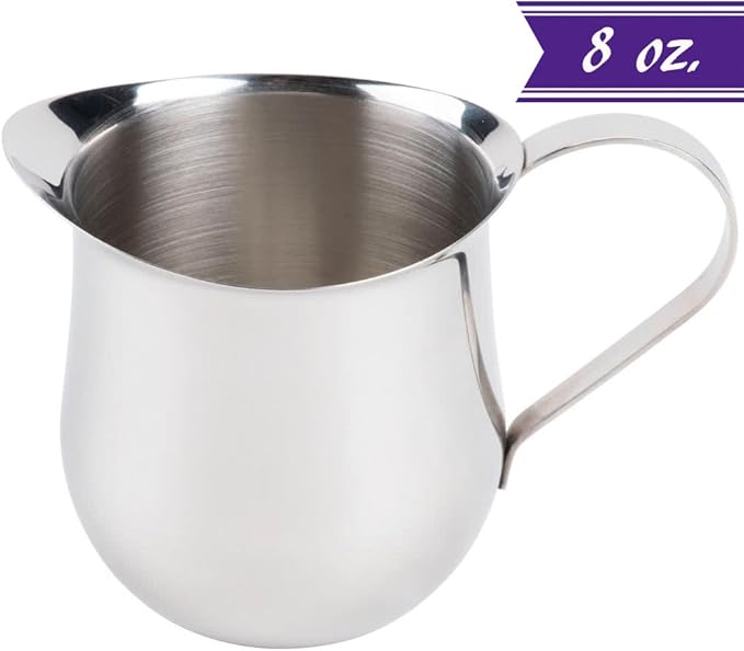 Betolla (2 Pack) 8 oz Stainless Steel Bell Creamer – Bell-Shaped Mini Pitchers for Serving Cream, Milk, Syrups & More