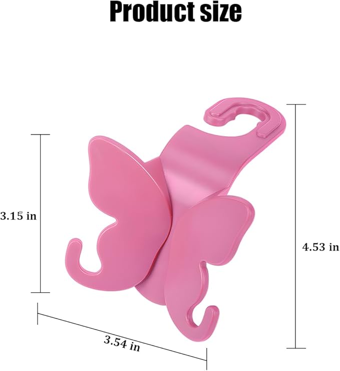 2PCS Car Seat Headrest Hook, Cute Butterfly Backseat Storage Hanger Organizer for Purse Handbag Umbrella, Auto Interior Seat Back Hook Holder Decor, Universal for SUV Truck Van (Rose Red)