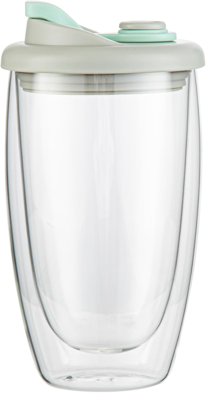 Restaurantware - Forma Professional 15.2 Ounce Insulated Travel Mug With Lid, 1 Double Wall Coffee Mug - Includes Lid, Reusable, Clear Borosilicate Glass Tumbler, Dishwashable, Microwavable