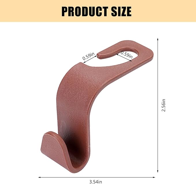 HZEL Car Seat Headrest Hook, 4PCS Vehicle Back Seat Hanger Hook for Purse Coat Umbrella, Multifunctional Auto Interior Storage Organizer Accessories, Universal for SUV RV Truck (Brown)